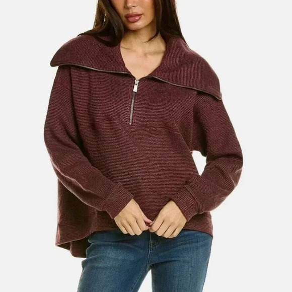 Sweaty Betty restful Boucle Waffle Knit Burgundy Half Zip Long Sleeve - Picture 2 of 9